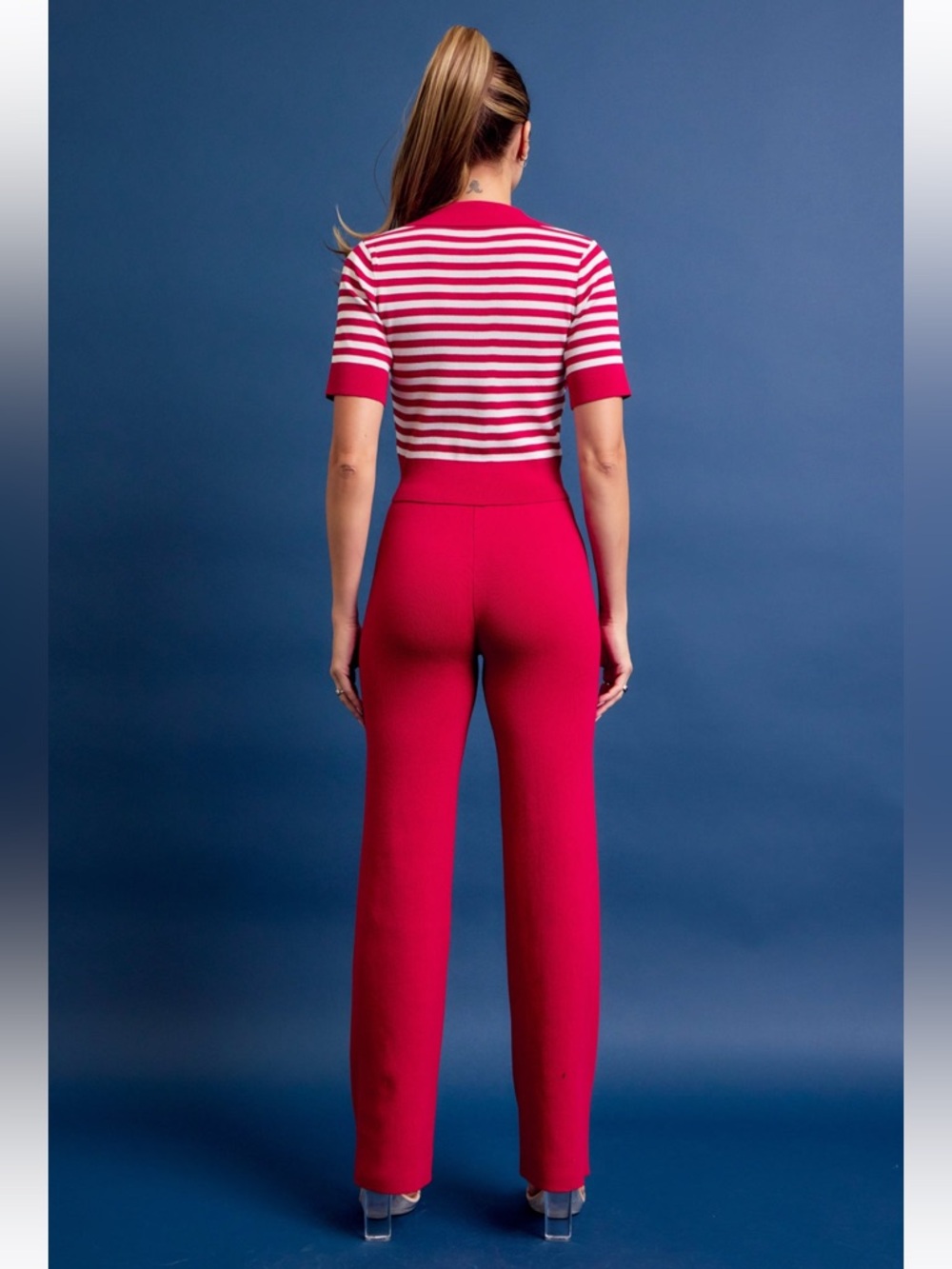 265. Calm Day Stripe Knit Top and Pants Set in red - Picture 7 of 7